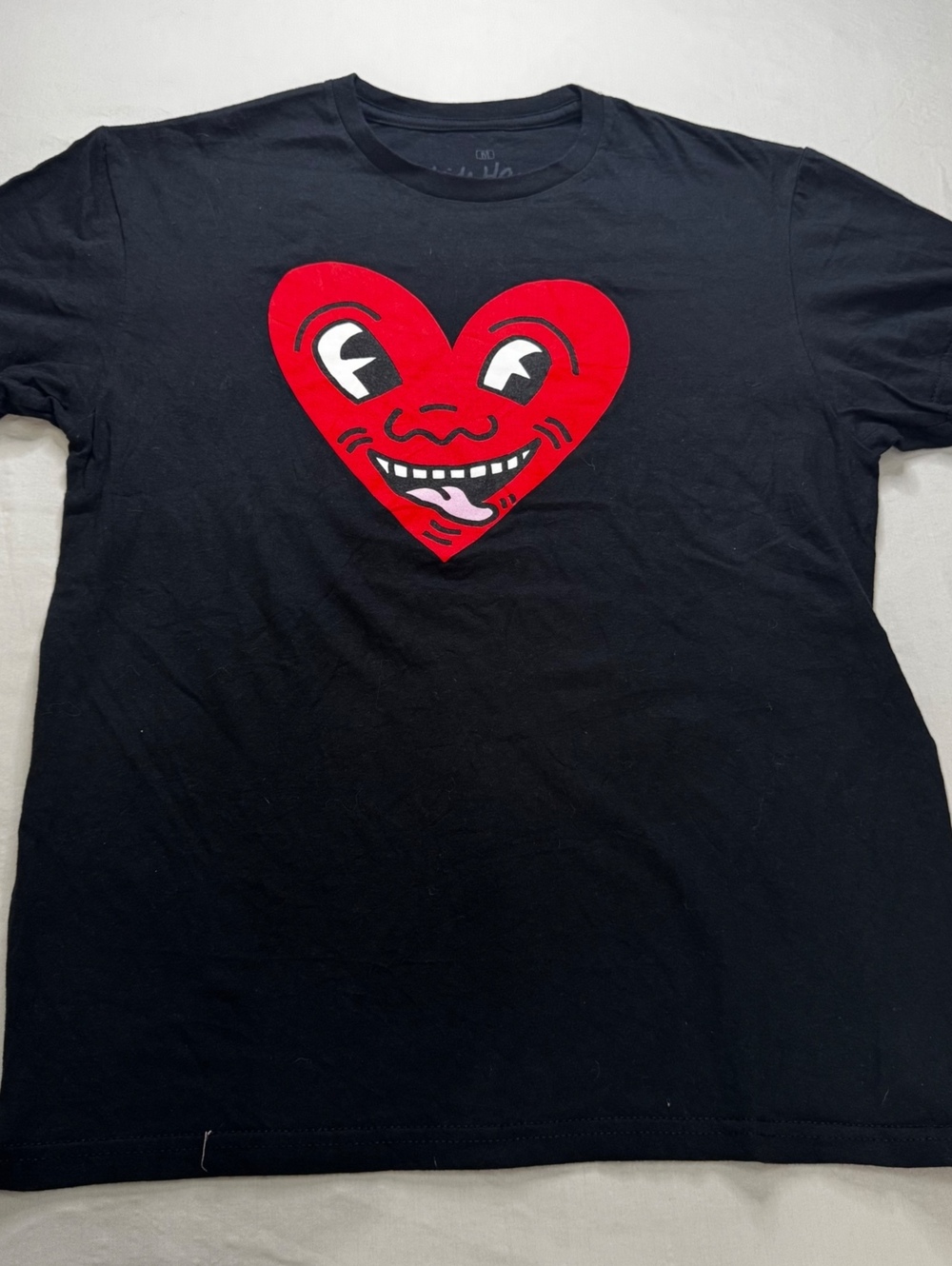 Keith Haring Heart Graphic T Shirt Mens M Black Red Art Streetwear